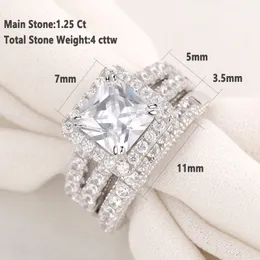 مصمم خواتم الزفاف هي 2 pcs عتيقة مجموعة الصلبة sterling sier 4ct princess cut aaaaa cz خاتم الخطوبة للنساء الزفاف