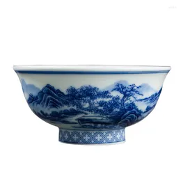 Tigelas tigela única tigela única resistente a temperaturas azul e branca de porcelana arroz de cerâmica grande jingdezhen retro jingdezhen