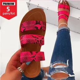 Slippers PROWOW Wholesale Women 2023 Summer Snake Print Slides One Words Flat Outdoor Beach Sandals Trendy House Shoes Bulk 7223