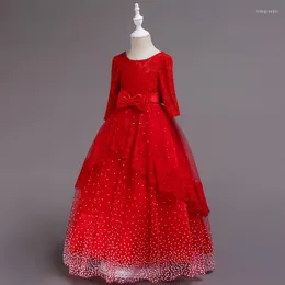 Vestidos de menina 2023 varejo de cetim de cetim bordado de renda vestido de malha de malha criança flor flor princesa sem mangas fofa 254