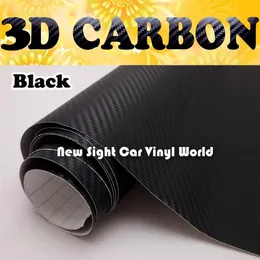 Högkvalitativ svart 3D -kolfiber Vinyl Film Wrap Stickers Bubble For Motorcycle Car Wraps Fordon Inslagstorlek 1 52 30M R250M