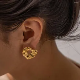Brincos de argola Uworld 18K PVD Gold Jewelry Gift Textura Irregular de aço inoxidável Chunky for Women Pendientes Mujer