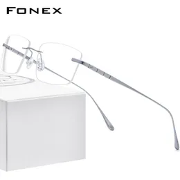 النظارات الشمسية إطارات Fonex Pure Gasses Frame Men Men Rimless Prescription Square Eyeglasses Women Orfricely Myopia Optical Eyewear 8555 230302