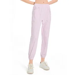 LL Women Jogging Yoga Ninth Pants Big Pocket Fitness Soft High Waist Hip Lift Elastic Casual Pants Drawstring Legs Sweatpants Light Colors For Summer LL765