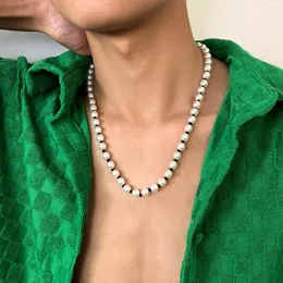 Choker Salircon Punk Simple Imitation Glass Pearl Handmased Bead Necklace For Men Casual Temperament CCB Trend smycken