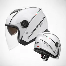 Motorcykelhjälmar Vuxenhjälm fyra säsonger Halv ansikte ABS Motorcykel Casque Women/Men Electric Safety Double Lens Casco Moto