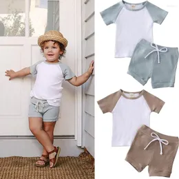 Giyim Setleri 2023 Yaz Boy Boy Örme Kıyafetler Kısa Kollu Topst-Shirt Şort Pantolon 2 PCS Toddler Çocuk Kızlar Seti 6M-5y