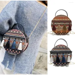 Borse portaoggetti Marca Boho Borsa a tracolla da donna in paglia vintage da spiaggia Borsa a tracolla rotonda in nappa da donna