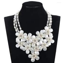 Chains Fabulous Shell Flower Bib Wedding Pearl Necklace Chunky Statement Freshwater Jewelry FP188