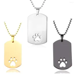 Pendant Necklaces Drop Stainless Steel Polished Hollow Dog Pet Print Tag Necklace With 20" Chain 4 Colors