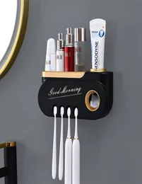 Multihanging Toothbrush Holder Automatisk tandkräm Squeezer Dispenser Makeup Lagring Rack Badåtillbehör Set Hemföremål 29982278