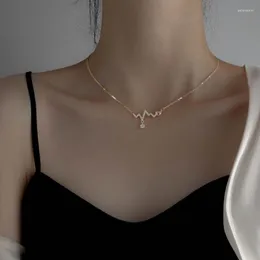 Zincirler Moda Kalp Atışı Kolye Lady's Kolye Korece Versiyon EKG Yapay Rhinestone Tasarımcı
