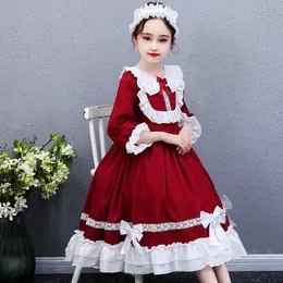 소녀의 드레스 gaun anak-anak untuk anak perempuan 4-14 Tahun Bayi Gadis Kecil Lengan Panjang Merah Antik Lolita Pakaian gaun putri untuk pesta natal