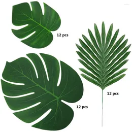 Decorative Flowers 36 Pcs 3 Kinds Artificial Palm Leaves Tropical Plant Faux Safari For Home Kitchen Party Wedding Table Decorati