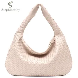 Bag Luggage Making Materials SC Brand Vegan Leather Hobo Handmade Woven Casual Female Handbag Big Capacity Patchwork Zipper Women Shoulder s 230303