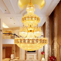 Kronleuchter europäischer großer goldener Kristall Kronleuchter Amerikaner Luxus große Lichter Vorlagen El Lobby Treppe Way Villa Hanging Lampe