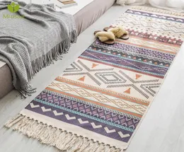 Tapijten retro Boheemse hand geweven katoenen linnen tapijt tassel tapijt geometrische vloer mat slaapkamer tapijt tapijt decoratief deken gebied rugc5354409