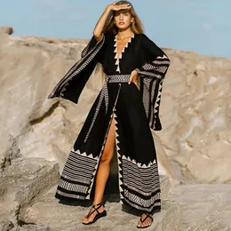 Casual Dresses 2023 Beach Summer Party Maxi Outfits For Women Sexig V Neck Baddräkt täcker Boho Bohemian kläder Kaftan Robe 230303