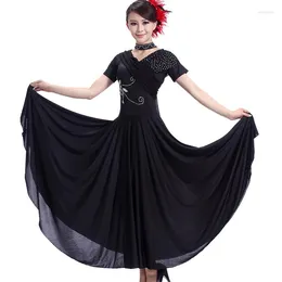 Stage Wear Design 4 Color Short Sleeve Modern Ballroom Dance Skirt Dress Long Dancing Party