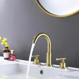 Badkamer wastafel kranen geborsteld gouden messing luxe hoogwaardige 3 gaten 2 handgrepen kraan koud water bassin mixer tap koper bad