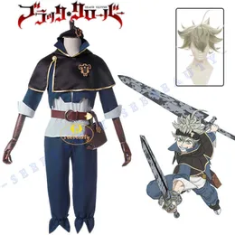 Anime Costumes Anime Black Clover Asta Cosplay Come Wig Five Leaf Clover Black Bull Cape Cloak White Top Blue Pants Noelle Finral Men Party Z0301