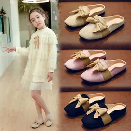 Slippers Kids Slippers Girls 2023 Spring New Kids Velvet Bow Slip Casual Princess Leather Shoes Girls Sandals T230302