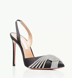 Aquazzura Gatsby Frauen hochwertige Sandalen Schuhe Top Slingback Luxus Crystal Swirls PVC-Zuchtpumpen spitzte Zehen Lady Party Hochzeit High Heels 0fy4