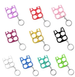anahtarlık Boyunluklar 10 Renkler Çok Fonksiyonlu Savunma Kedi Anahtarlık Karikatür Kediler Parmak Kaplan Seti İki Toka Kendini savunma Kırık Pencereler Makine Tokası Kolye