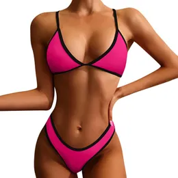 Menas de banho feminina Summer Mulheres Bandeau acolchoado Sexy Push Up Swimsuit Beachwear Bikini Setty Patchwork High Waist Beach Style 2023