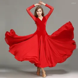 무대 착용 도매 긴 벨벳 댄스 의상 라틴 살사 볼룸 드레스 빨간색