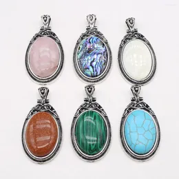 Colares pendentes pingentes de pedra natural Oval forma de abalone casca de cristal ágata retro liga encantos para a pulseira de colar de jóias