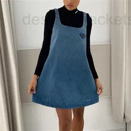 Vestidos de rua Designer Designer Vintage Denim Suspender Dress Metal Triangle Label