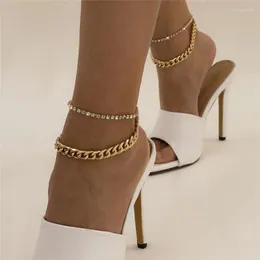 Anklets 2023 Beach Crystal Women 's Anklet Gold Silver Cuban Chain Bohemian Metal Ankle Bracelet Leg Fashion Jewelry