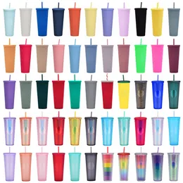 Mugs With Straws Double Wall DIY 710ml 24oz Pastel Color Plastic Durian Tumblers Wholesale Cups No Logo bb0303