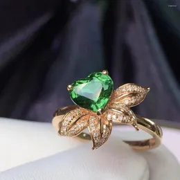 Pierścienie klastra H630 Zielony pierścień turmalinowy 18 K Gold Jewel Natural 1,72Ct Kamienie Diamenty Diamenty For Women Fine