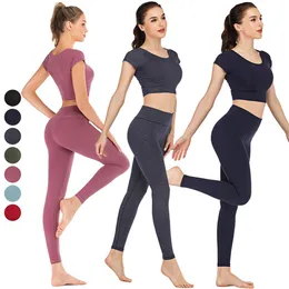 Kesintisiz kadınlar yoga seti kısa kollu üst yüksek bel tozu tozluk sporu kıyafetleri spor takım elbise kısa spor takım elbise fitness setleri 281o
