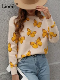 Damenpullover Frauen Schmetterling Lose Strickpullover Pullover Langarm Print Tops Weibliche Pullover Herbst Winter Streetwear Warme Baggy Pullover 230303