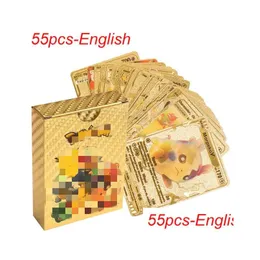 ألعاب البطاقات 55pcs Gold Foil Cards Game Collection Board Battle Elf English Manufacture Wholesale Drop Dropress Toys GI DH8GD