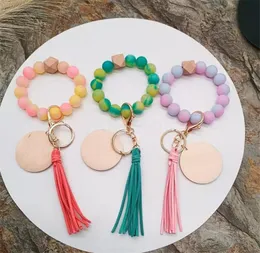 TASSEL BEAD STRING BRACELET KEYCHAINフードグレードシリコンビーズブレスレット女性女の子キーリングリストストラップDF068