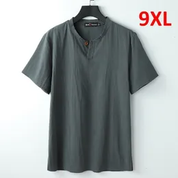 Mężczyzn S t T koszule 9xl lniane t -shirt mężczyzn Summer Kolor Tshirt moda mody casual tee tops męski kołnierz henley T -koszulka plus rozmiar 8xl L230302