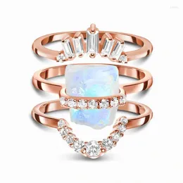 Anéis de casamento Irregular Rose Gold Plated 925 Stering Silver Moonstone Ring Set Acessório de jóias