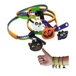 Finger Toys Halloween Toy Sile Bracelets Basket Zipper Stuffers Fidget Decompression Sensory Friendsion Jewelry for Kids Birthday Gi Dhubk