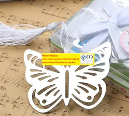 500pcs Металлическая серебряная бабочка закладки закладки белые кисточки свадебные душевые декора