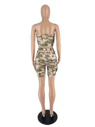 Nya 2024 Designer Summer Outfits Women Tracksuits Two Piece Set Camouflage Sweatsuits Strapless Top and Cargo Short Pants Casual Sportswear Bulk Wholesale 9393