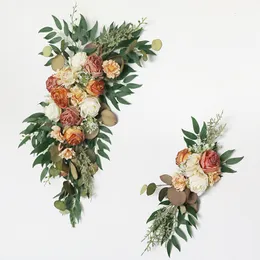 Faux Floral Greenery 2pcs Artificial Wedding Arch Flowers Greenery Arbor Floral Arrangement Party Reception Backdrop Decor Multiple Style 230303