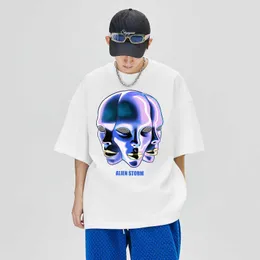 ADER X FOG Herren T-Shirt Kurzarm Sommer 300g Baumwolle Modemarke Rundhals Drop Shoulder Print T-Shirt