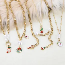 Collane con ciondolo Natale Babbo Natale Alce Pupazzo di neve per le donne Decorazioni regalo di Natale 2023 Ornamenti