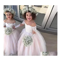 Car DVR Flower Girls 'Dresses Princess Ball Girly Girls Cheer Neck Sleeves Long Serveles Lace White Ivory Toddler Wedding BC2257 Drop de dhdkr