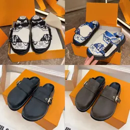 Women Pool Pillow Complow Clipper Lady Nylon Mule Designer Men Leather Sunset Flat Rubber Slide Slide Sandal Shoes 35-45 with Box NO436