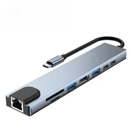 8-in-1 USB Type-CハブからデュアルHDMI互換RJ45ラップトップサポートPD送信用マルチパワーアダプタードッキングステーション